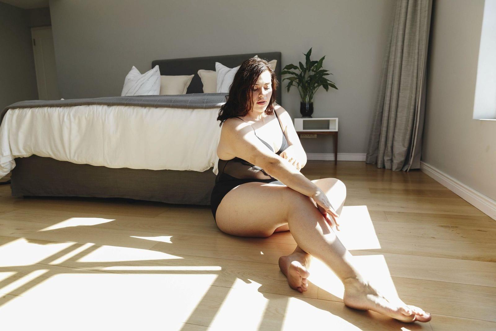 Boudoir session in a sunlit room, Wellington